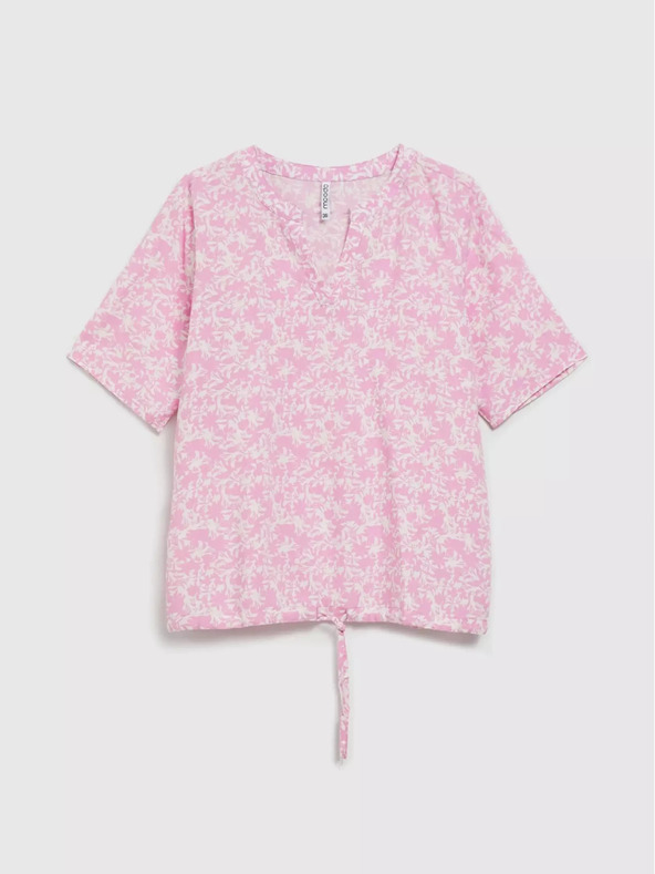 Moodo Světle růžová vzorovaná halenka na zavazování Moodo