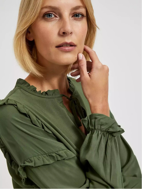 Moodo Khaki halenka s volány na rukávech Moodo