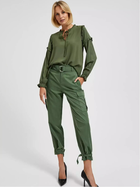 Moodo Khaki halenka s volány na rukávech Moodo