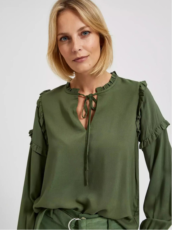 Moodo Khaki halenka s volány na rukávech Moodo