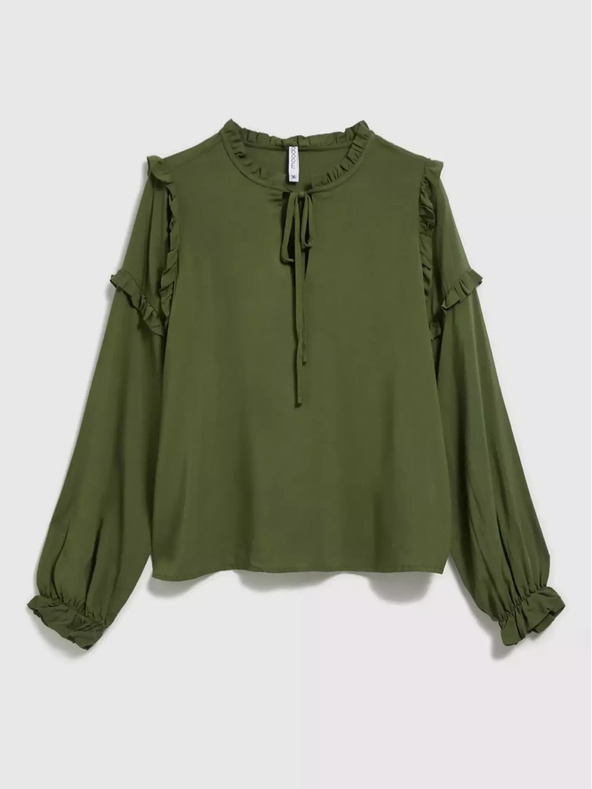 Moodo Khaki halenka s volány na rukávech Moodo