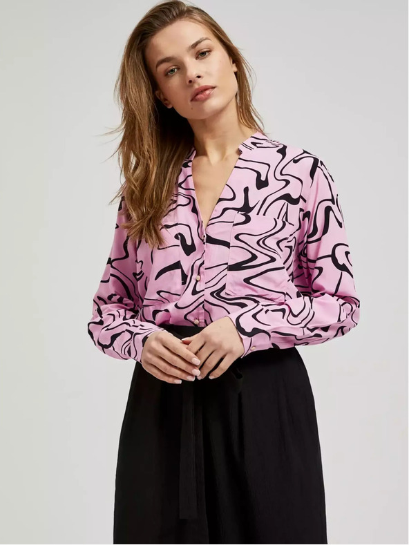 Moodo Růžová halenka s dlouhým rukávem s geometrickým vzorem Moodo