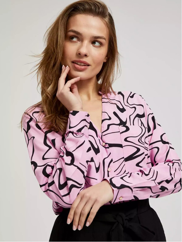 Moodo Růžová halenka s dlouhým rukávem s geometrickým vzorem Moodo