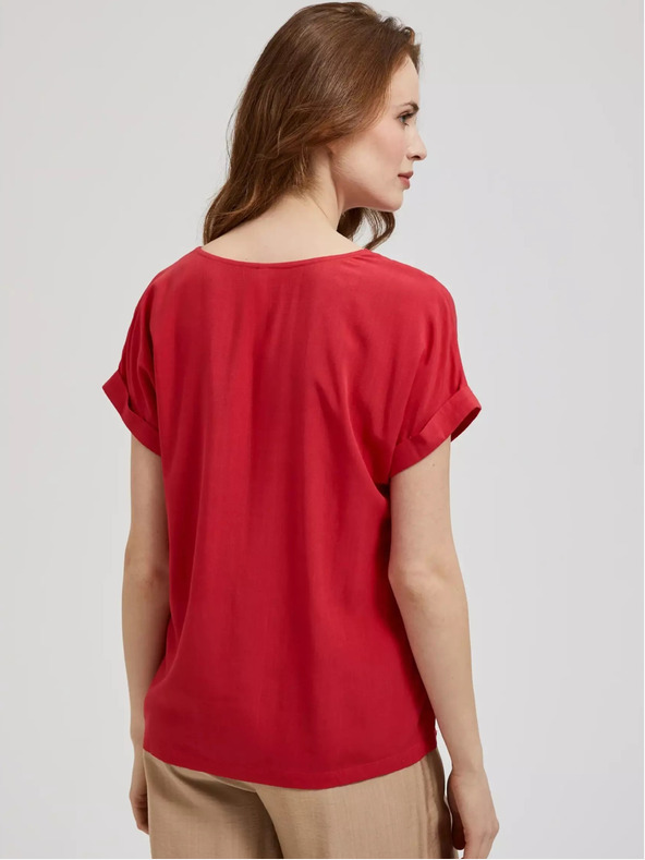 Moodo Červená košile s výstřihem do V a krátkým rukávem Moodo