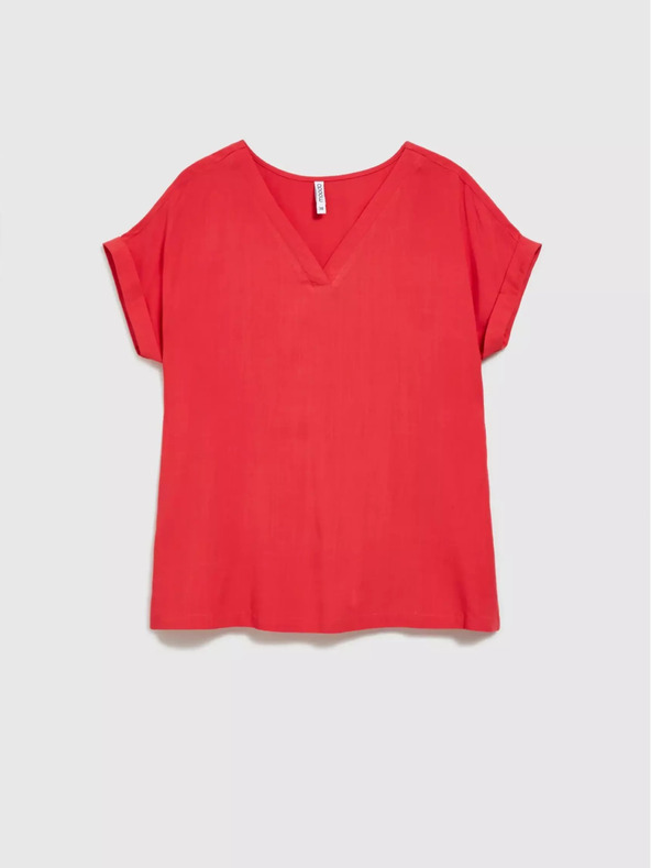 Moodo Červená košile s výstřihem do V a krátkým rukávem Moodo