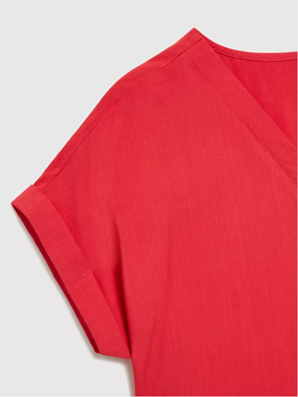 Moodo Červená košile s výstřihem do V a krátkým rukávem Moodo