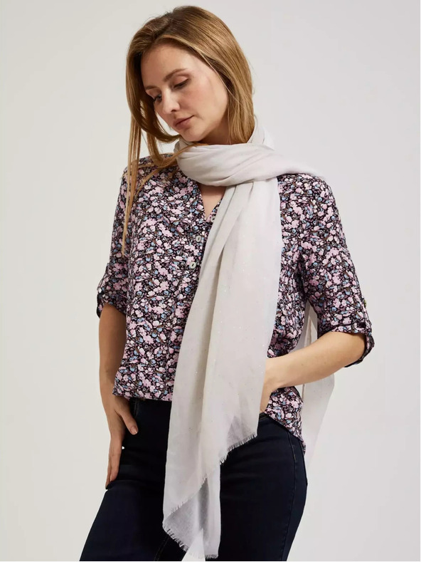 Moodo Šedý letní šátek s roztřepeným okrajem Moodo