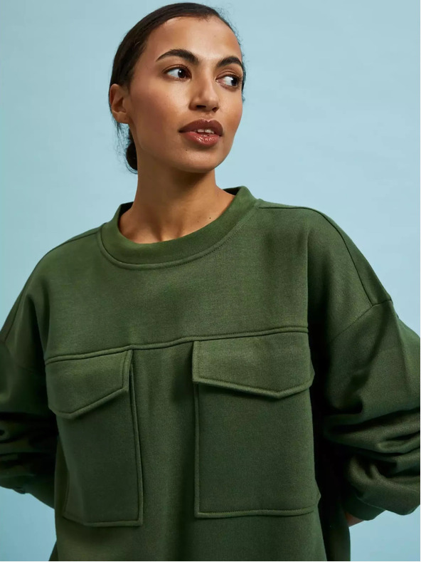 Moodo Khaki mikina s velkými kapsami a zavazováním v pasev Moodo