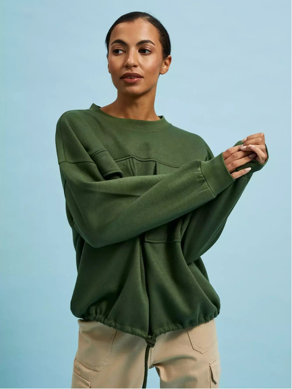 Moodo Khaki mikina s velkými kapsami a zavazováním v pasev Moodo