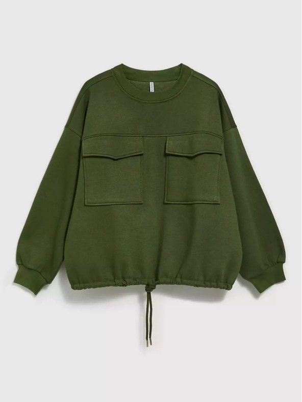 Moodo Khaki mikina s velkými kapsami a zavazováním v pasev Moodo