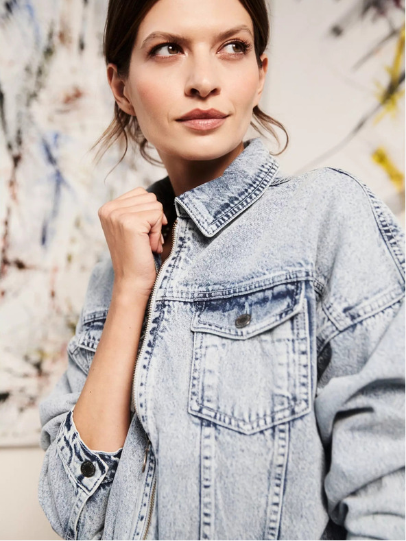 Moodo Světle modrá džínová bunda se zipem Moodo