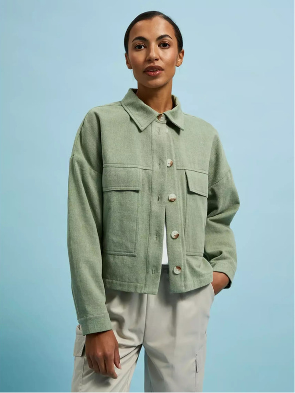 Moodo Olivově zelená bunda s kapsami a límečkem Moodo