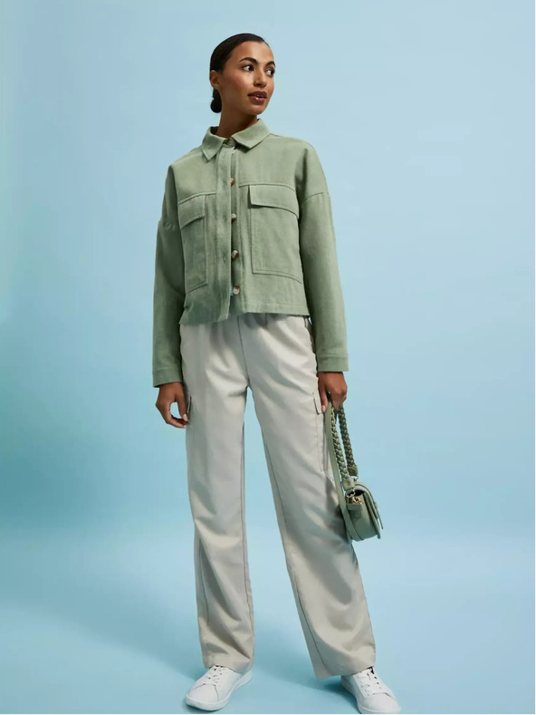 Moodo Olivově zelená bunda s kapsami a límečkem Moodo