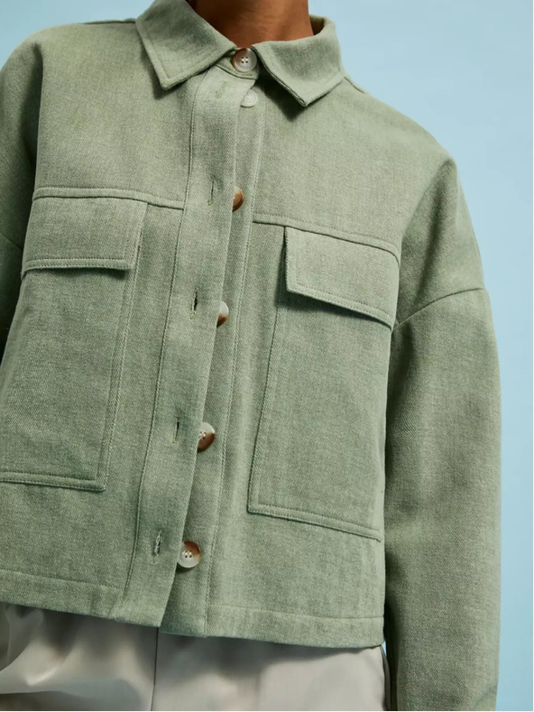 Moodo Olivově zelená bunda s kapsami a límečkem Moodo