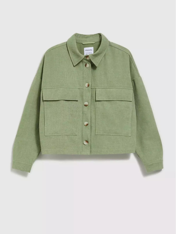 Moodo Olivově zelená bunda s kapsami a límečkem Moodo