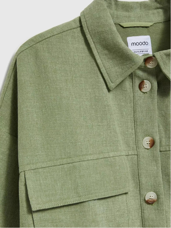 Moodo Olivově zelená bunda s kapsami a límečkem Moodo
