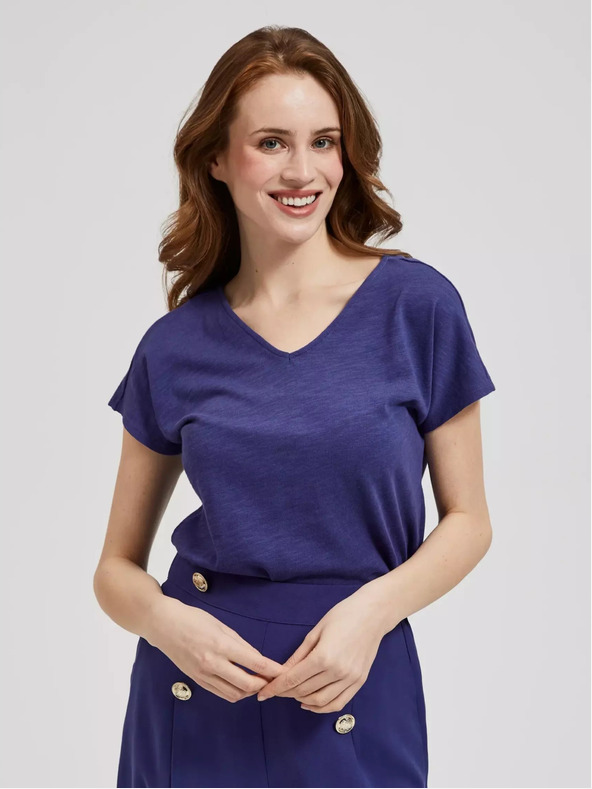 Moodo Fialové tričko s výstřihem do V Moodo