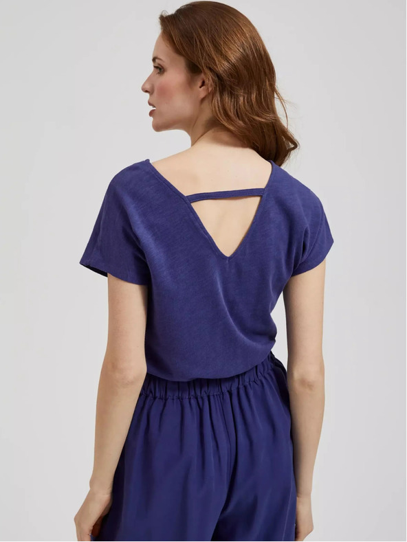 Moodo Fialové tričko s výstřihem do V Moodo