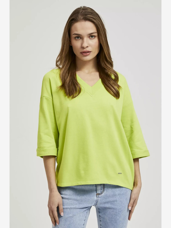 Moodo Zelená mikina s 3/4 rukávem Moodo