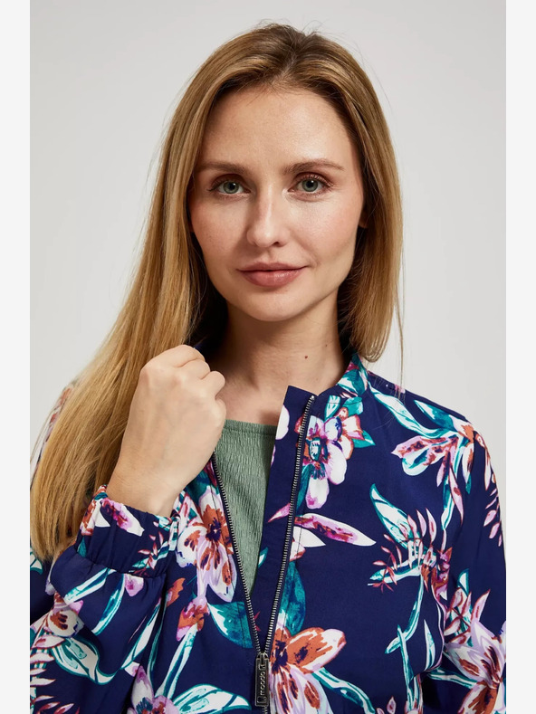Moodo Tmavě modrý bomber s květinovým potiskem Moodo