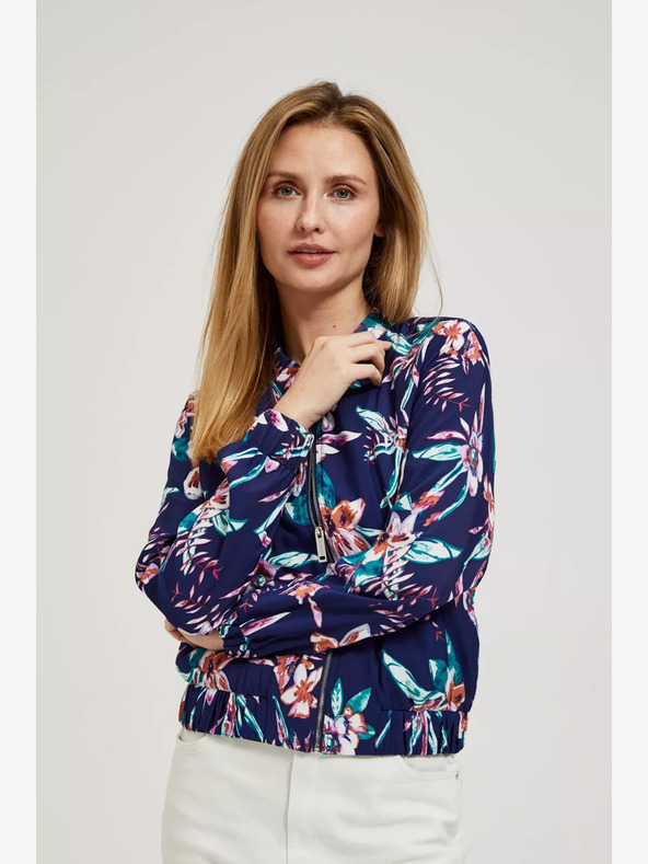 Moodo Tmavě modrý bomber s květinovým potiskem Moodo