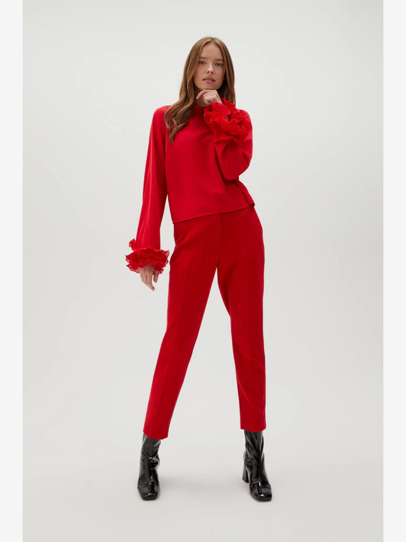 Moodo Červené rovné kalhoty s řasením Moodo