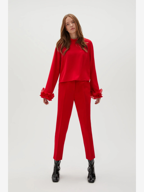 Moodo Červené rovné kalhoty s řasením Moodo