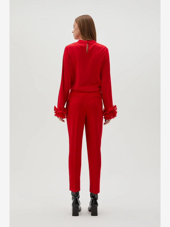 Moodo Červené rovné kalhoty s řasením Moodo