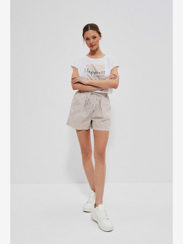 Moodo Bílo-hnědé dámské pruhované kraťasy Moodo