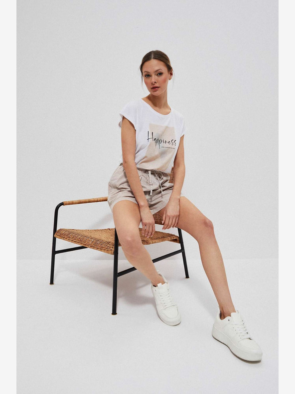 Moodo Bílo-hnědé dámské pruhované kraťasy Moodo