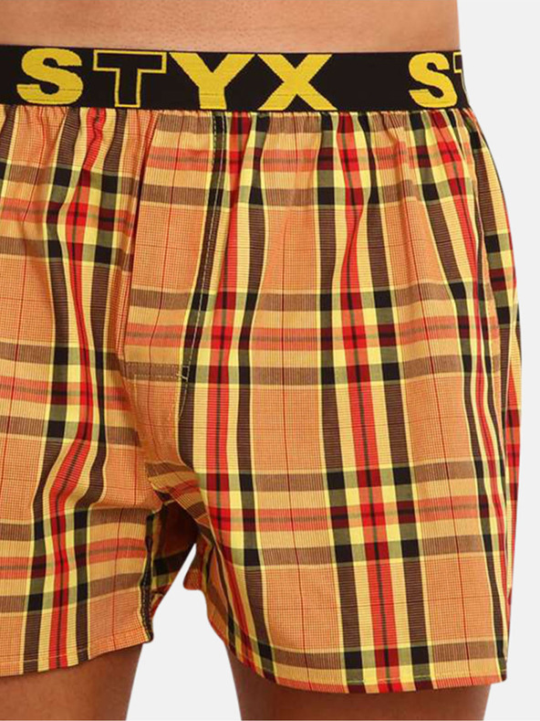 Styx Žluto-oranžové pánské kostkované trenýrky Styx