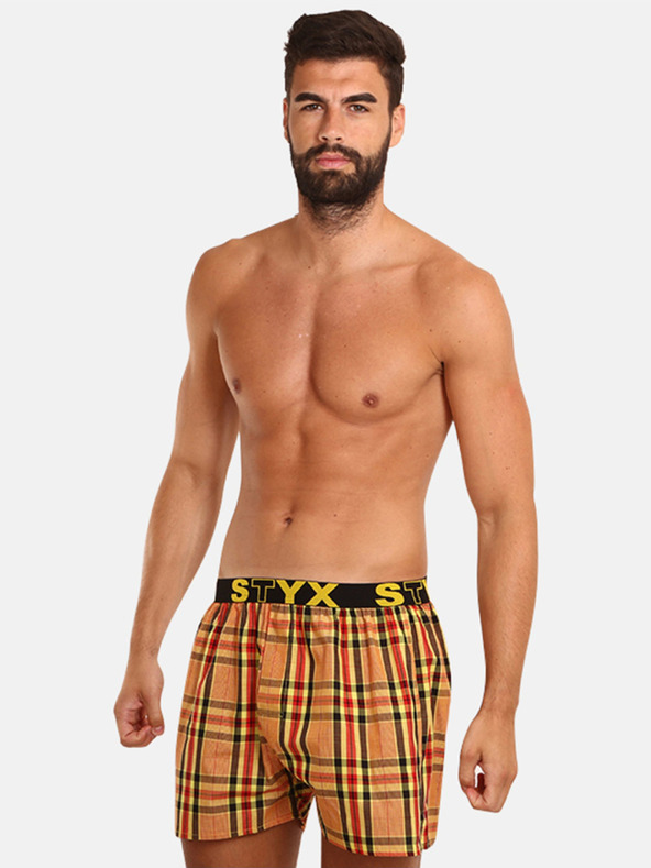 Styx Žluto-oranžové pánské kostkované trenýrky Styx