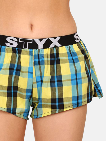 Styx Modro-žluté dámské kostkované trenýrky na spaní Styx