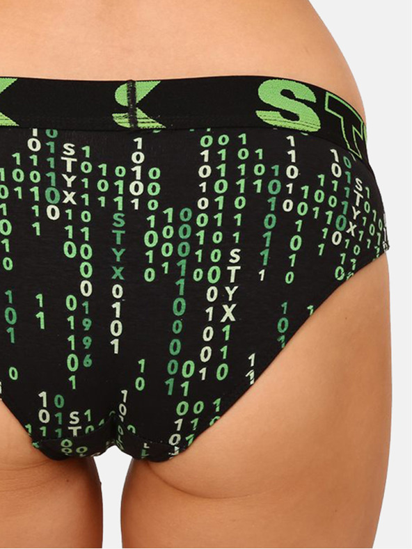 Styx Černo-zelené dámské vzorované kalhotky Styx art Kód
