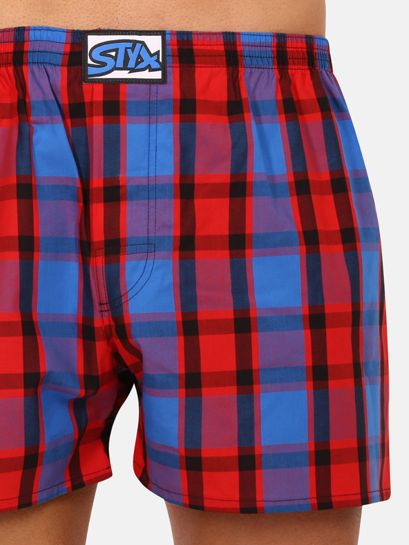 Styx Modro-červené pánské kostkované trenýrky Styx