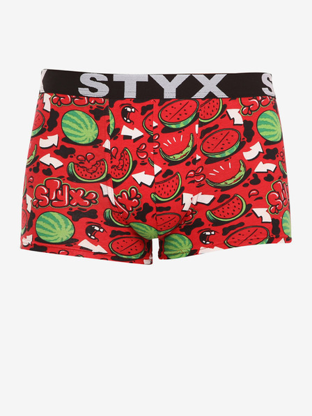 Styx Zeleno-červené pánské vzorované boxerky Styx art Melouny
