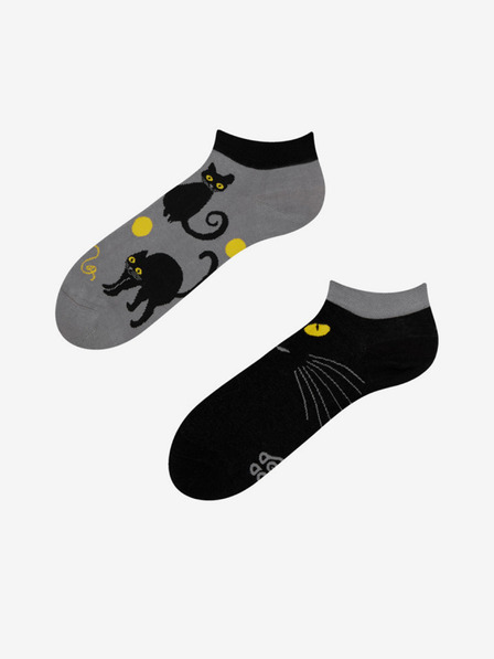 Dedoles Černo-šedé unisex kotníkové veselé ponožky Dedoles Kočky