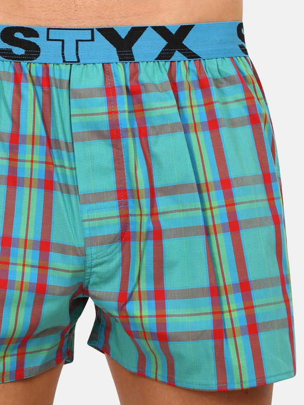 Styx Tyrkysové pánské kostkované trenýrky Styx