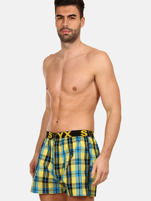 Styx Modro-žluté pánské kostkované trenýrky Styx