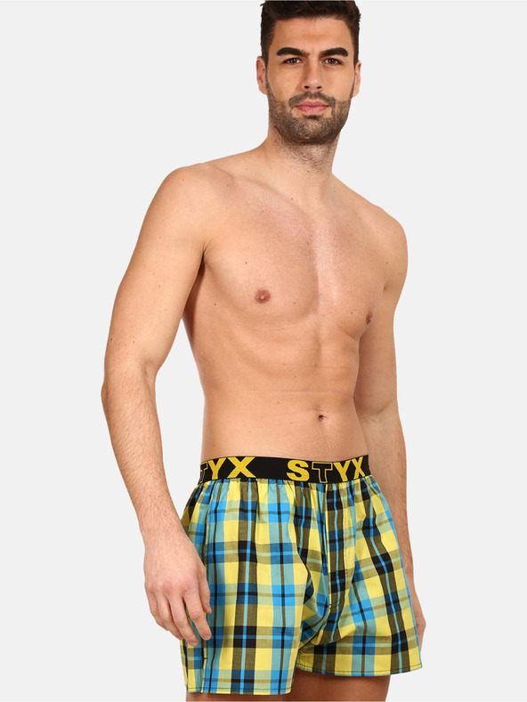 Styx Modro-žluté pánské kostkované trenýrky Styx