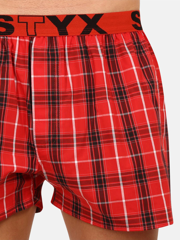 Styx Červené pánské kostkované trenýrky Styx