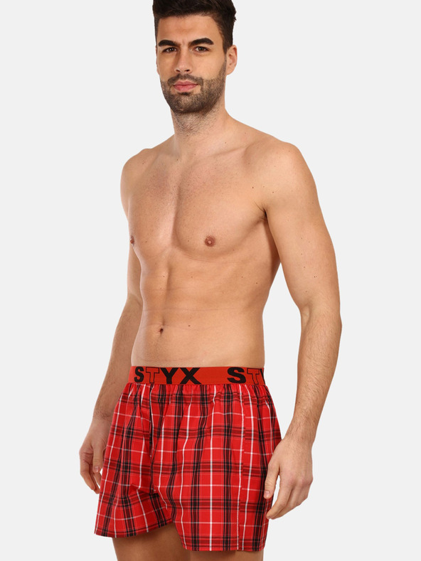 Styx Červené pánské kostkované trenýrky Styx