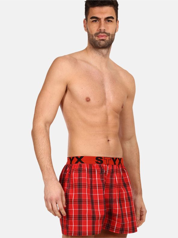 Styx Červené pánské kostkované trenýrky Styx