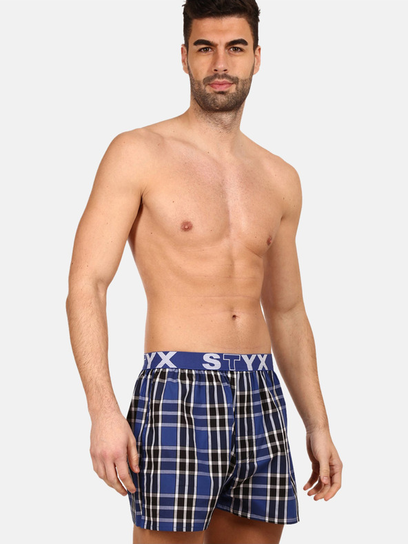 Styx Černo-modré pánské kostkované trenýrky Styx