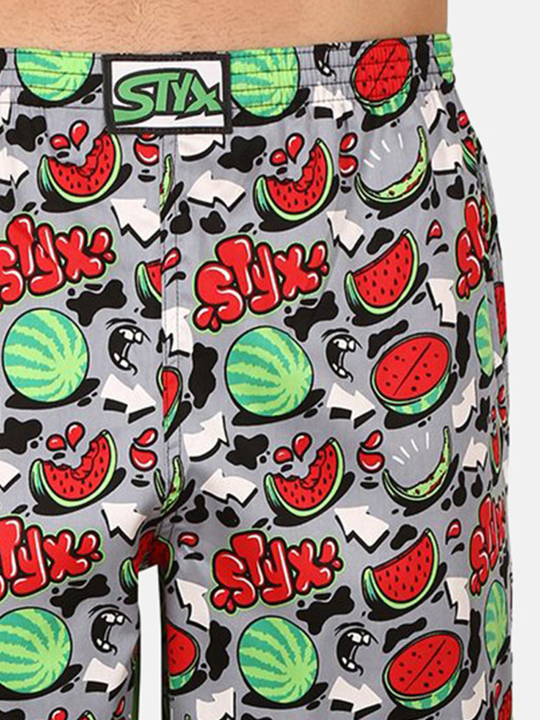 Styx Červeno-šedý pánský vzorovaný spodní díl pyžama Styx