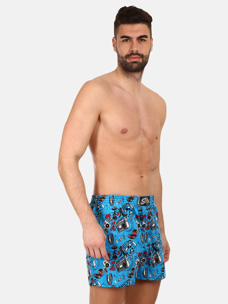 Styx Modré pánské vzorované trenýrky Styx premium art Hudba
