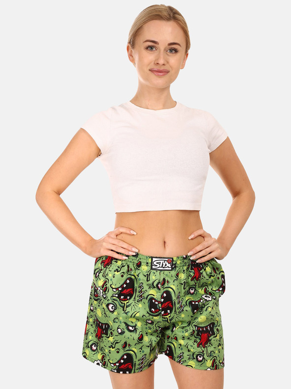 Styx Zelené dámské vzorované trenýrky na spaní Styx zombie