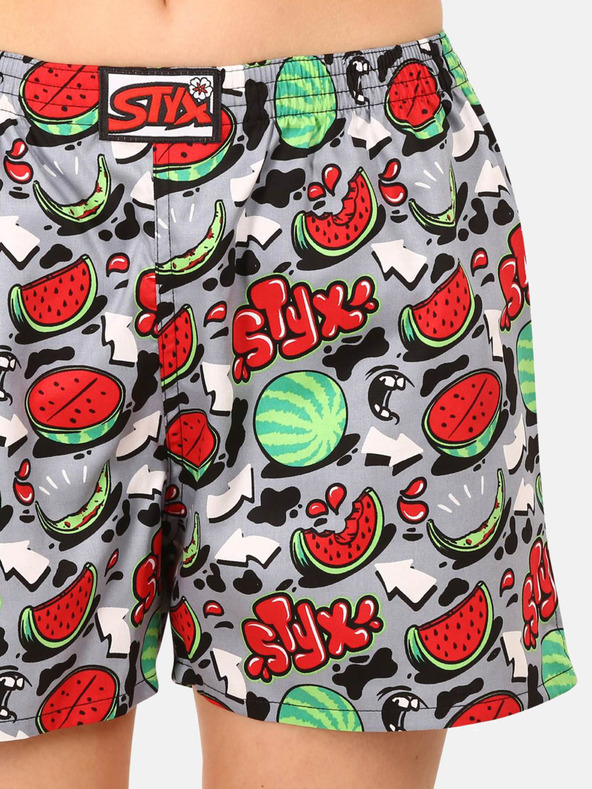 Styx Červeno-šedé dámské vzorované trenýrky na spaní Styx Melouny