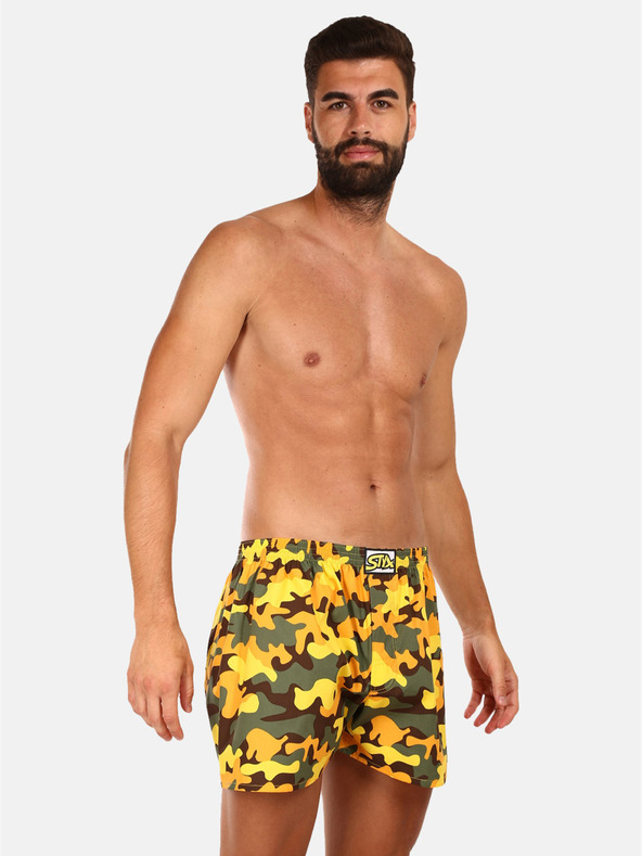 Styx Sada tří pánských vzorovaných trenýrek v modré, žluté a černé barvě Styx