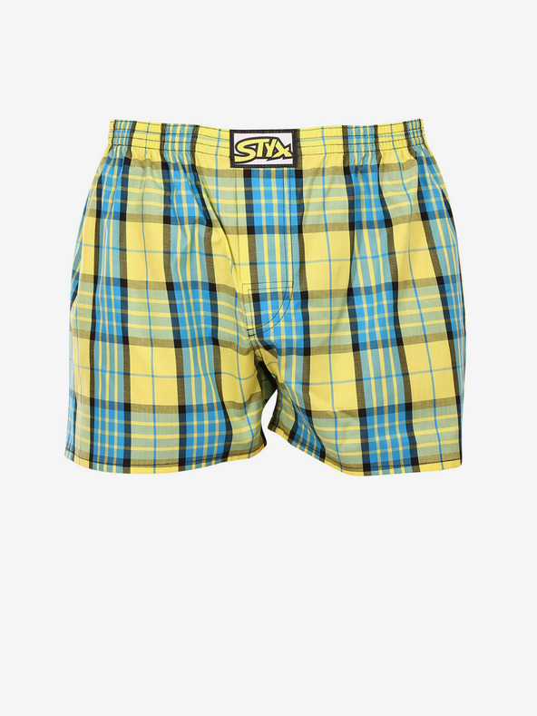 Styx Modro-žluté pánské kostkované trenýrky Styx